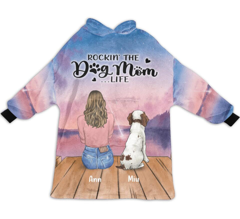Personalized Dog Mom Blanket Hoodie For Women - Mother's Day Gift up to 4 Dogs - Rockin' The Dog Mom Life