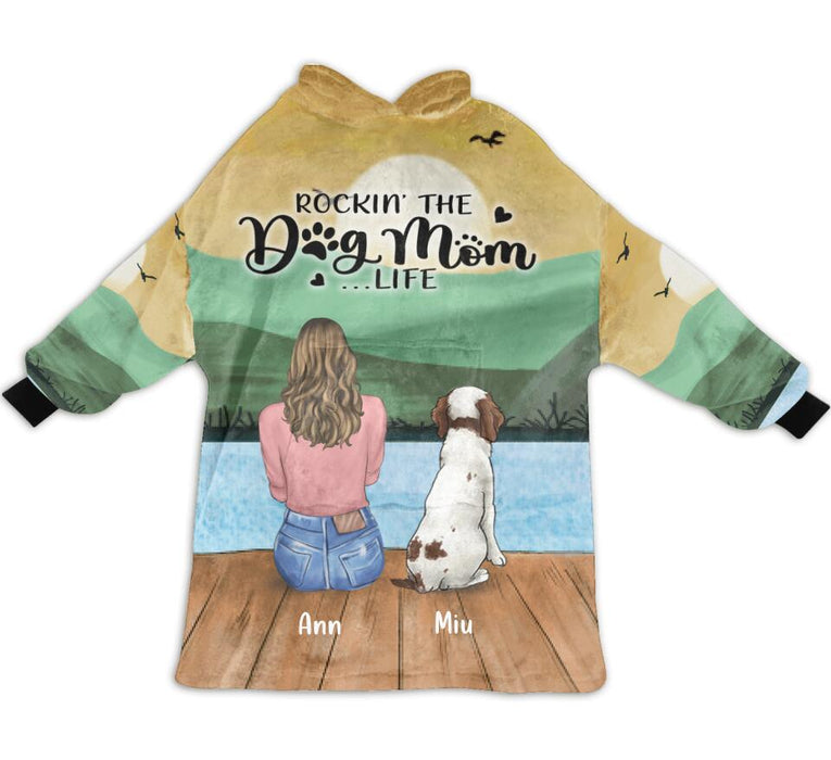 Custom Personalized Dog Mom Blanket Hoodie For Women - Mother's Day Gift up to 4 Dogs - Rockin' The Dog Mom Life