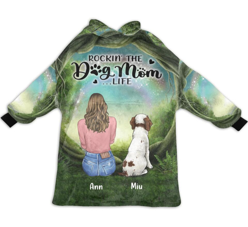 Personalized Dog Mom Blanket Hoodie For Women - Mother's Day Gift up to 4 Dogs - Rockin' The Dog Mom Life