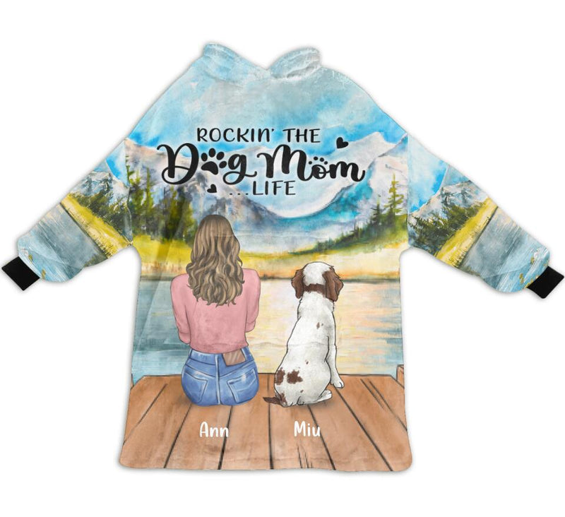 Personalized Dog Mom Blanket Hoodie For Women - Mother's Day Gift up to 4 Dogs - Rockin' The Dog Mom Life