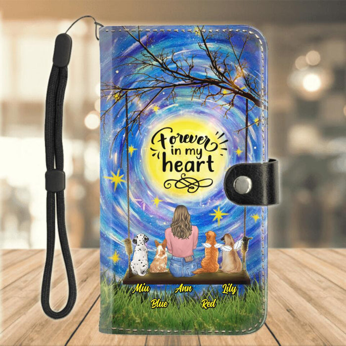 Custom Personalized Dog Mom Flip Leather Purse For Mobile Phone - Upto 4 Dogs - Gift Idea For Dog Lovers - I Love You To the Moon And Back