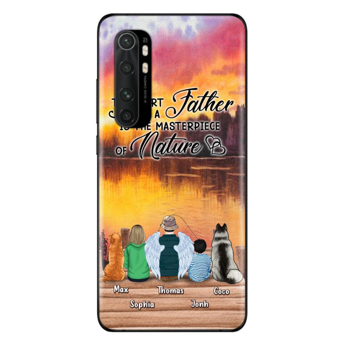 Custom Personalized Father Fishing Phone Case - Father With Up to 2 Kids And 2 Pets - Gift Idea For Father/ Fishing Lover - The Heart Of A Father Is The Masterpiece Of Nature - Case For Xiaomi, Oppo And Huawei