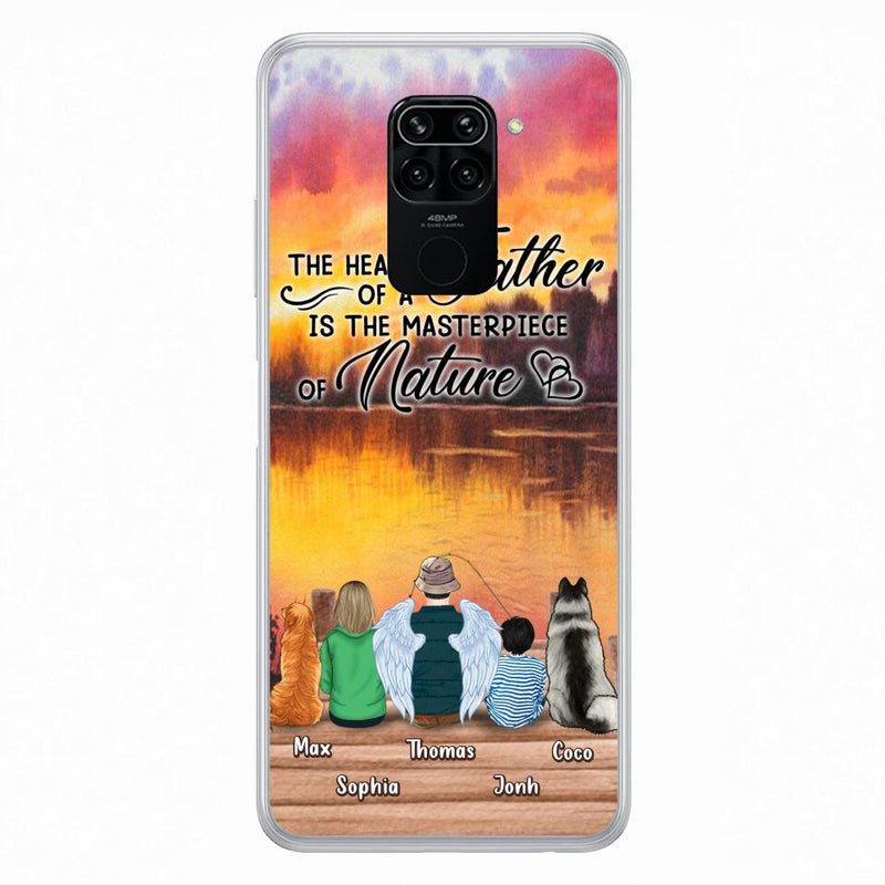 Custom Personalized Father Fishing Phone Case - Father With Up to 2 Kids And 2 Pets - Gift Idea For Father/ Fishing Lover - The Heart Of A Father Is The Masterpiece Of Nature - Case For Xiaomi, Oppo And Huawei