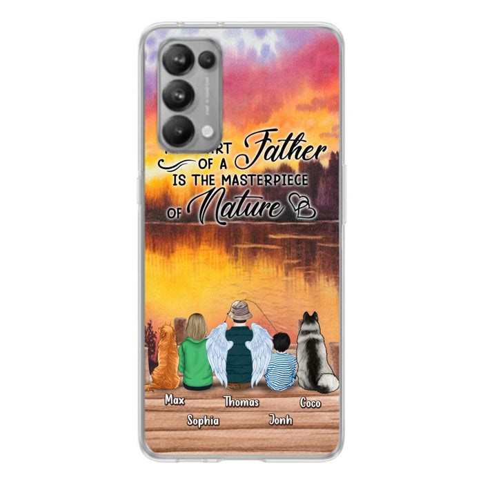 Custom Personalized Father Fishing Phone Case - Father With Up to 2 Kids And 2 Pets - Gift Idea For Father/ Fishing Lover - The Heart Of A Father Is The Masterpiece Of Nature - Case For Xiaomi, Oppo And Huawei