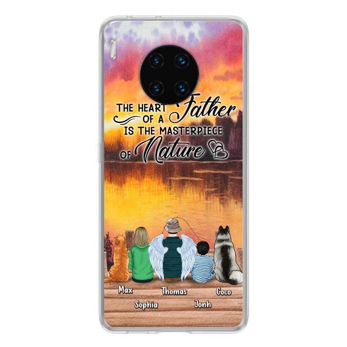 Custom Personalized Father Fishing Phone Case - Father With Up to 2 Kids And 2 Pets - Gift Idea For Father/ Fishing Lover - The Heart Of A Father Is The Masterpiece Of Nature - Case For Xiaomi, Oppo And Huawei