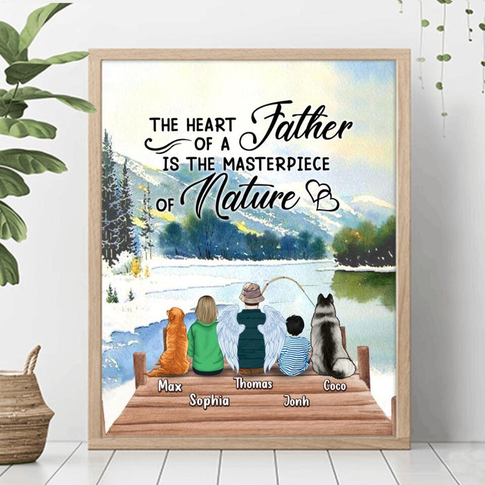 Custom Personalized Father Fishing Poster - Father With Up to 2 Kids And 2 Pets - Gift Idea For Father/ Fishing Lover - The Heart Of A Father Is The Masterpiece Of Nature