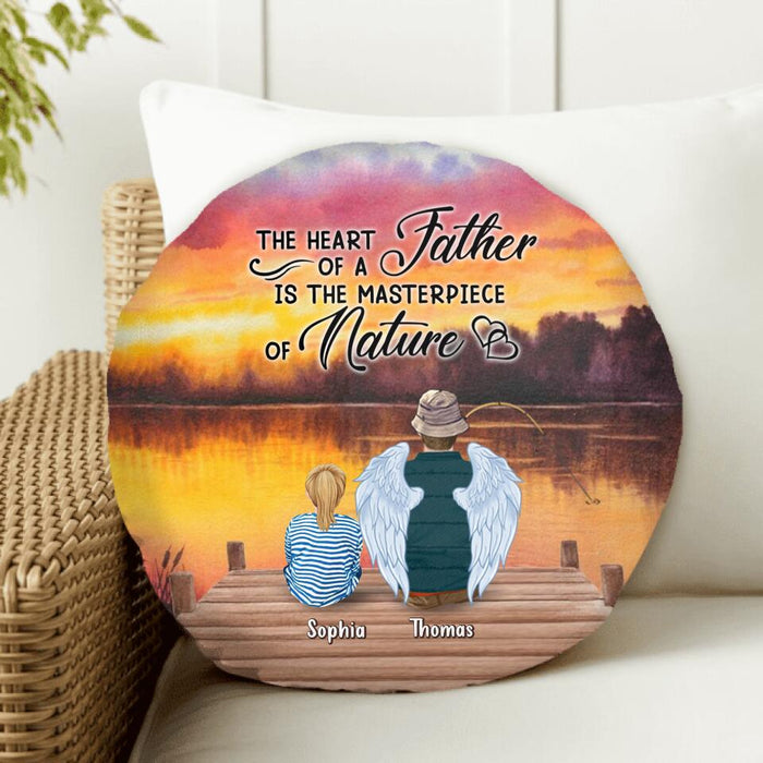 Custom Personalized Father Fishing Round Pillow - Gift Idea For Father/ Fishing Lover - Father With Up to 2 Kids And 2 Pets - The Heart Of A Father Is The Masterpiece Of Nature