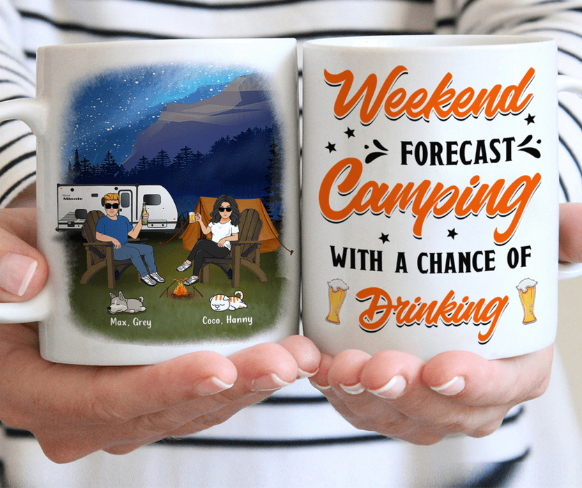 Custom Personalized Camping Coffee Mug - Gift For Camping Lovers/ Pet Lovers - Weekend Forecast Camping With A Chance Of Drinking