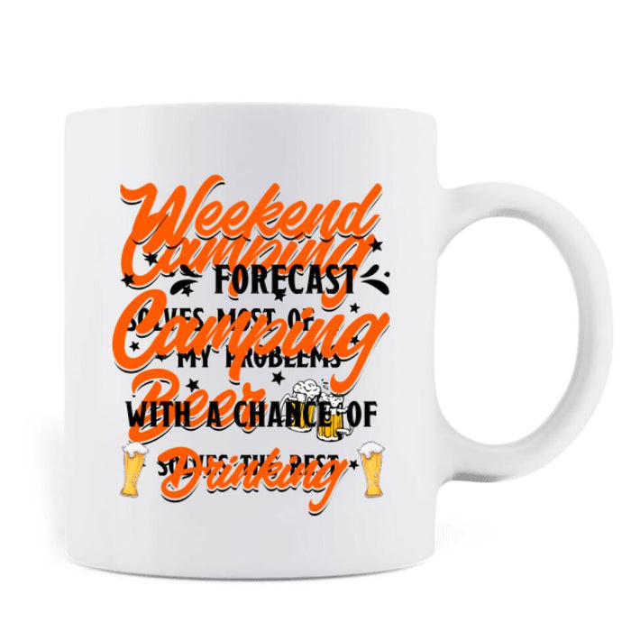 Custom Personalized Camping Coffee Mug - Gift For Camping Lovers/ Pet Lovers - Weekend Forecast Camping With A Chance Of Drinking