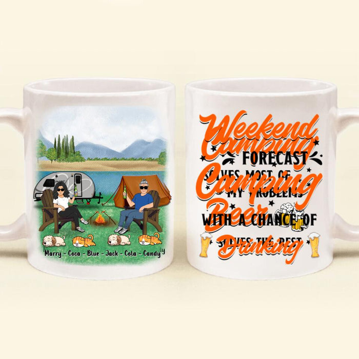 Custom Personalized Camping Coffee Mug - Gift For Camping Lovers/ Pet Lovers - Weekend Forecast Camping With A Chance Of Drinking