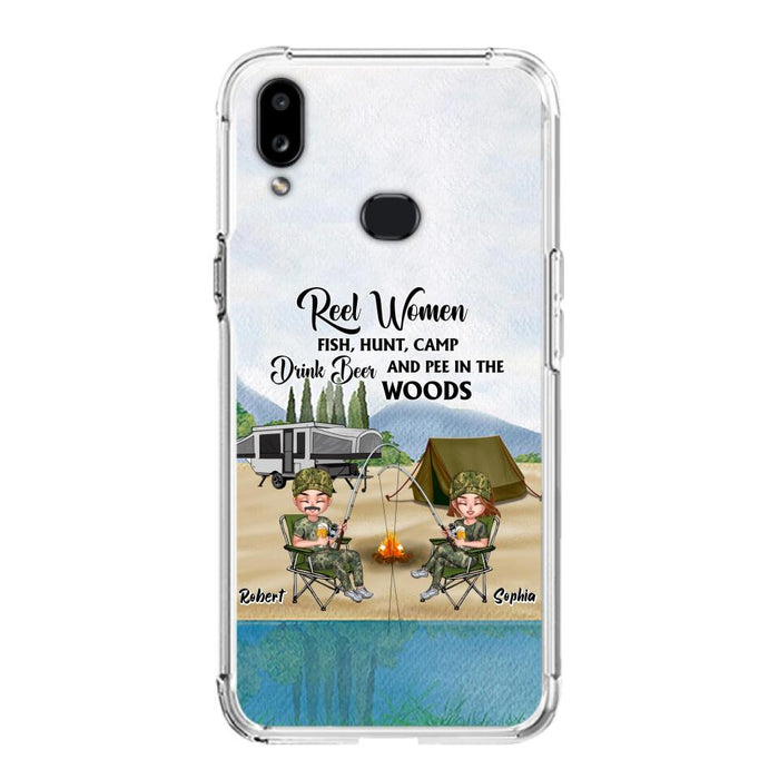 Custom Personalized Fishing Phone Case - Best Gift For Fishing Lovers - Reel Women Fish, Hunt, Camp, Drink Beer And Pee In The Woods - Case For iPhone And Samsung