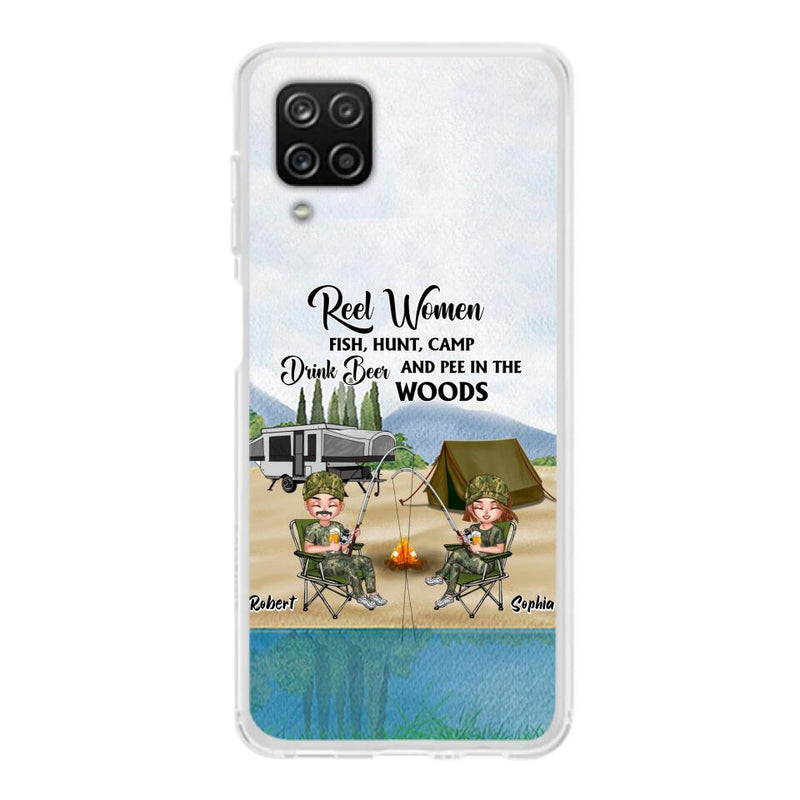 Custom Personalized Fishing Phone Case - Best Gift For Fishing Lovers - Reel Women Fish, Hunt, Camp, Drink Beer And Pee In The Woods - Case For iPhone And Samsung