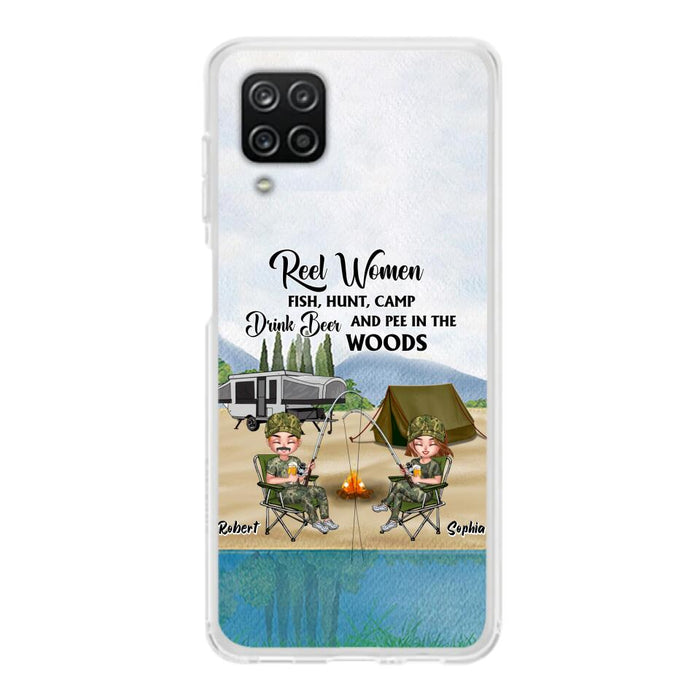 Custom Personalized Fishing Phone Case - Best Gift For Fishing Lovers - Reel Women Fish, Hunt, Camp, Drink Beer And Pee In The Woods - Case For iPhone And Samsung