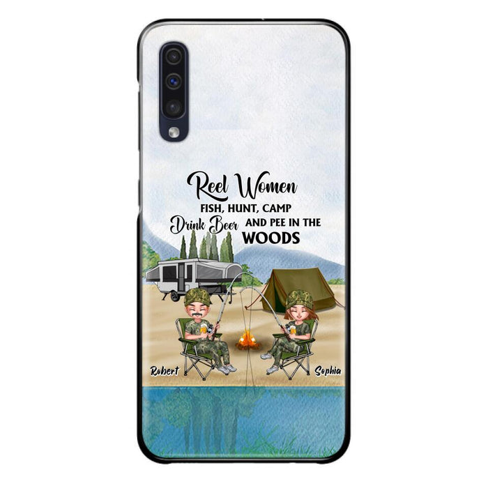 Custom Personalized Fishing Phone Case - Best Gift For Fishing Lovers - Reel Women Fish, Hunt, Camp, Drink Beer And Pee In The Woods - Case For iPhone And Samsung