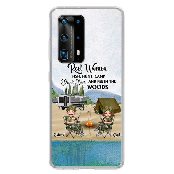 Custom Personalized Fishing Phone Case - Best Gift For Fishing Lovers - Reel Women Fish, Hunt, Camp, Drink Beer And Pee In The Woods - Case For Xiaomi, Oppo And Huawei