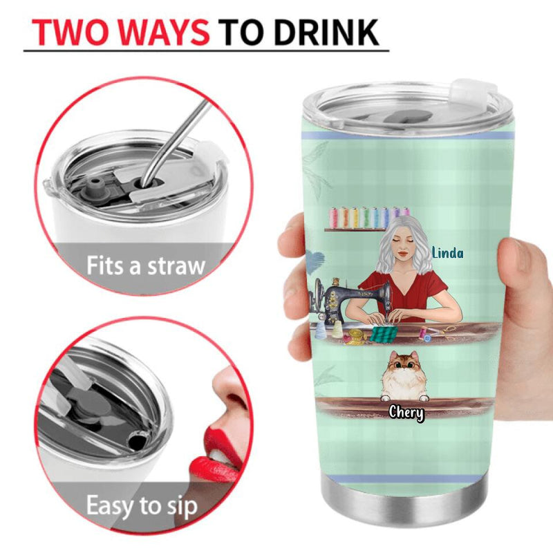 Personalized Cat Mom Sewing Tumbler - Gift Idea For Cat and Sewing Lovers/Mother's Day - Up to 6 Cats - I Just Want To Work In My Sewing Room And Hang Out With My Cat