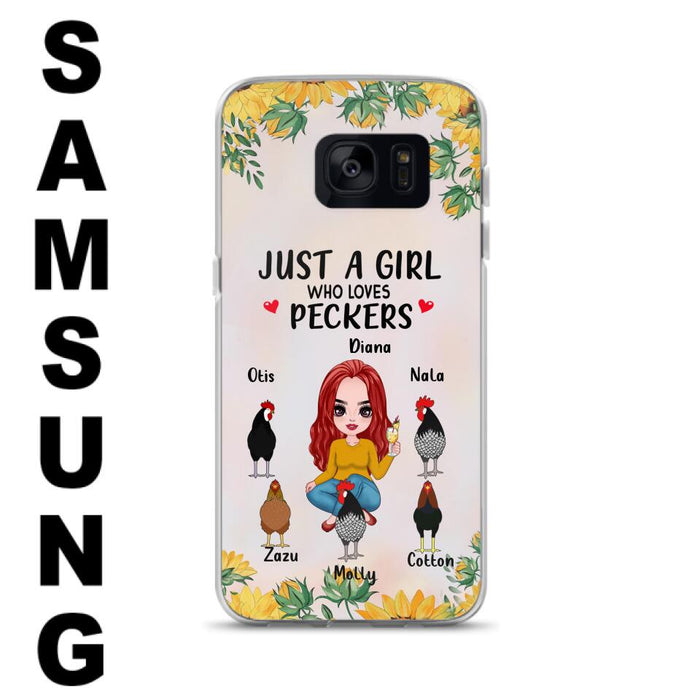 Custom Personalized Chickens Phone Case - Up to 5 Chickens - Just A Girl Who Loves Peckers