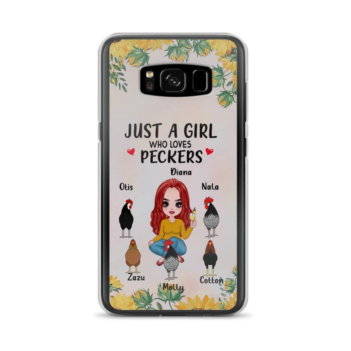 Custom Personalized Chickens Phone Case - Up to 5 Chickens - Just A Girl Who Loves Peckers