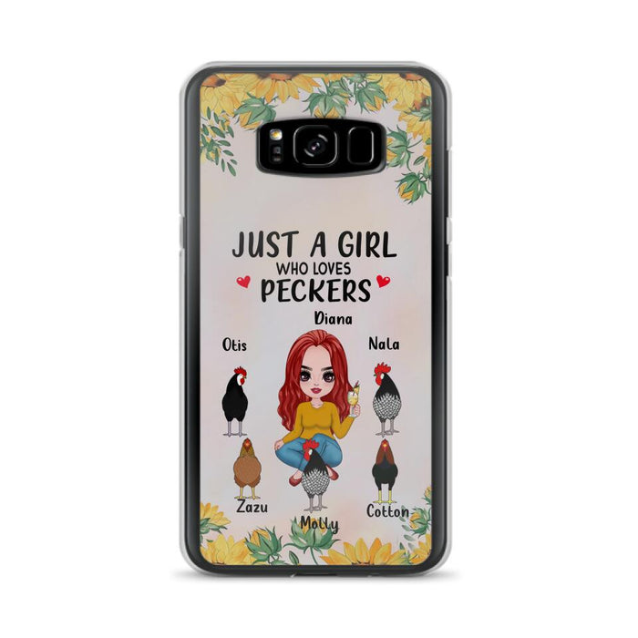 Custom Personalized Chickens Phone Case - Up to 5 Chickens - Just A Girl Who Loves Peckers