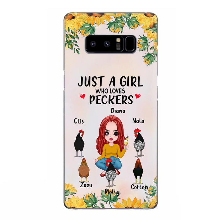 Custom Personalized Chickens Phone Case - Up to 5 Chickens - Just A Girl Who Loves Peckers