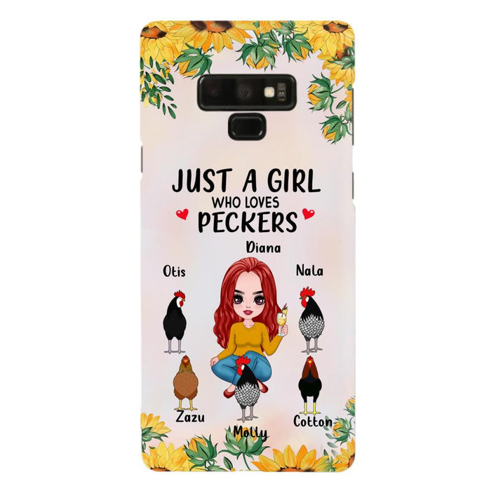 Custom Personalized Chickens Phone Case - Up to 5 Chickens - Just A Girl Who Loves Peckers