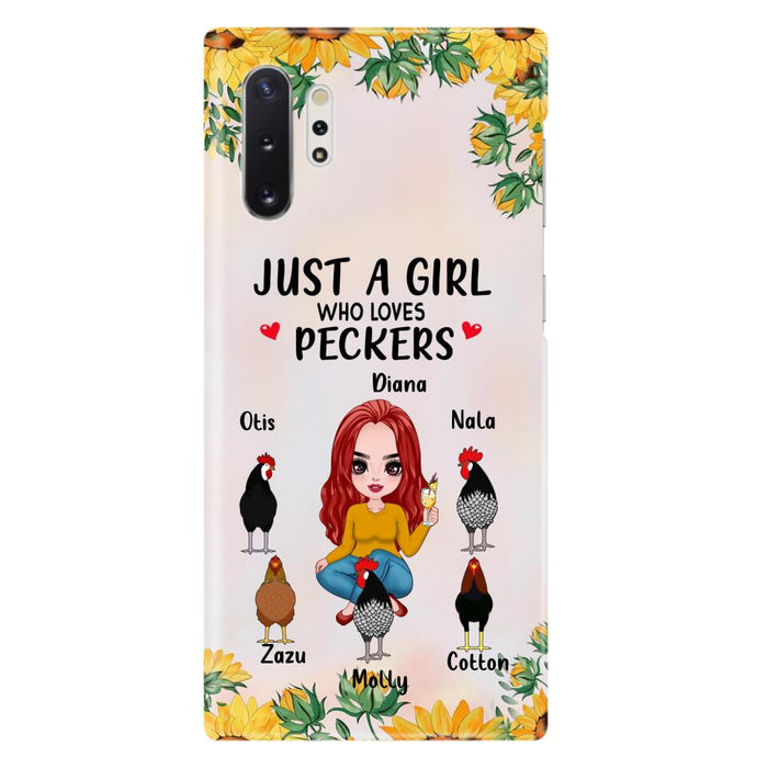 Custom Personalized Chickens Phone Case - Up to 5 Chickens - Just A Girl Who Loves Peckers