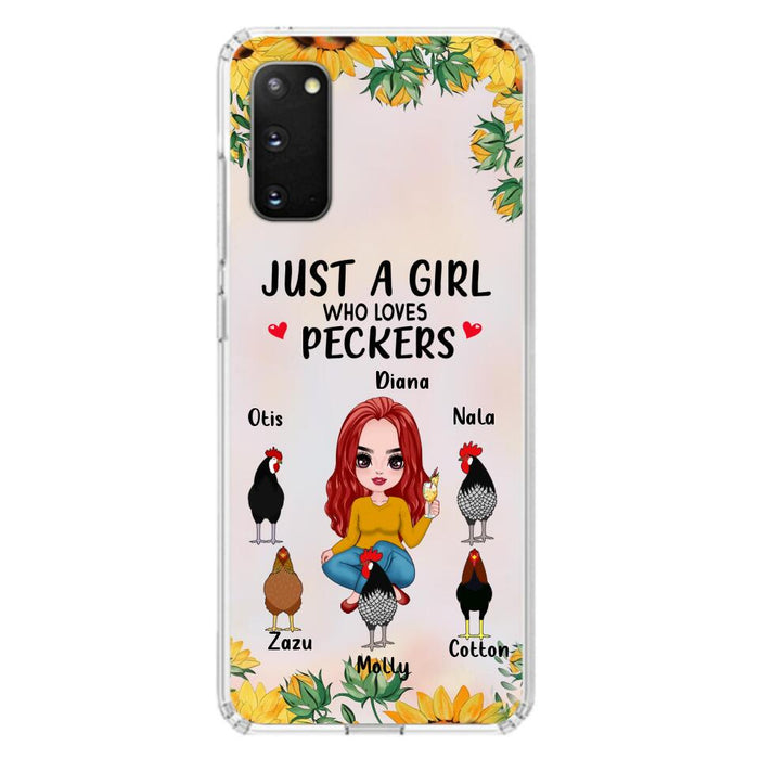 Custom Personalized Chickens Phone Case - Up to 5 Chickens - Just A Girl Who Loves Peckers