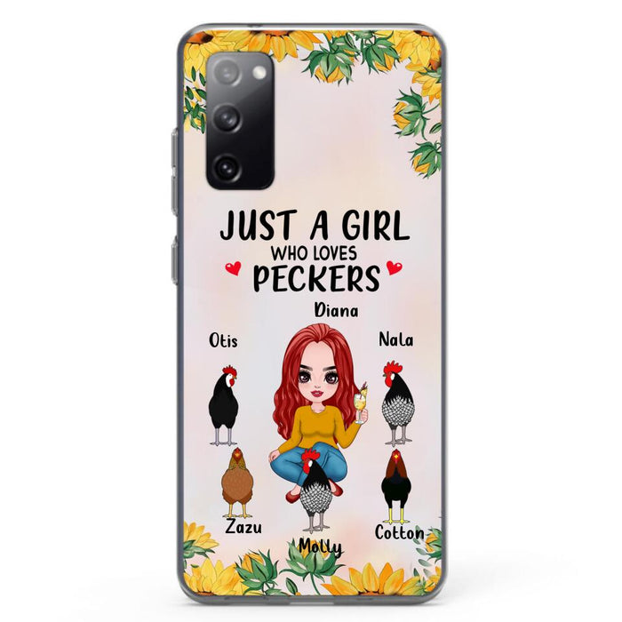 Custom Personalized Chickens Phone Case - Up to 5 Chickens - Just A Girl Who Loves Peckers