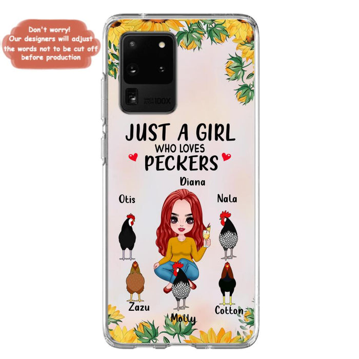 Custom Personalized Chickens Phone Case - Up to 5 Chickens - Just A Girl Who Loves Peckers