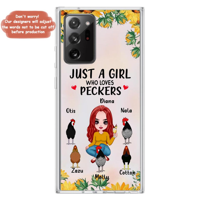 Custom Personalized Chickens Phone Case - Up to 5 Chickens - Just A Girl Who Loves Peckers