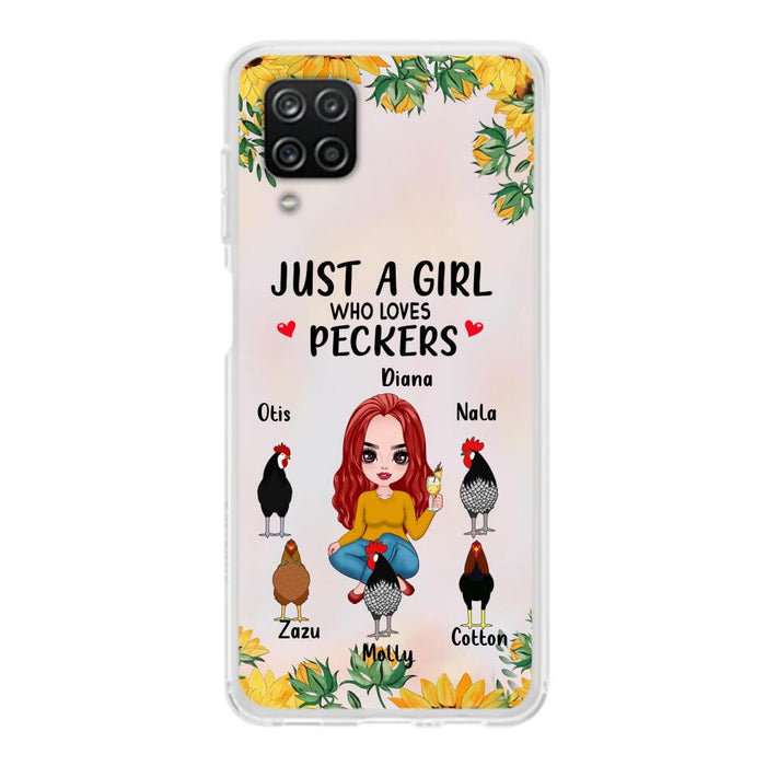 Custom Personalized Chickens Phone Case - Up to 5 Chickens - Just A Girl Who Loves Peckers