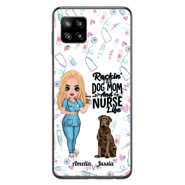 Custom Personalized Nurse Dog Mom Phone Case - Upto 5 Dogs - Gift Idea For Dog Lover - Rockin' The Dog Mom And Nurse Life - Case For iPhone And Samsung