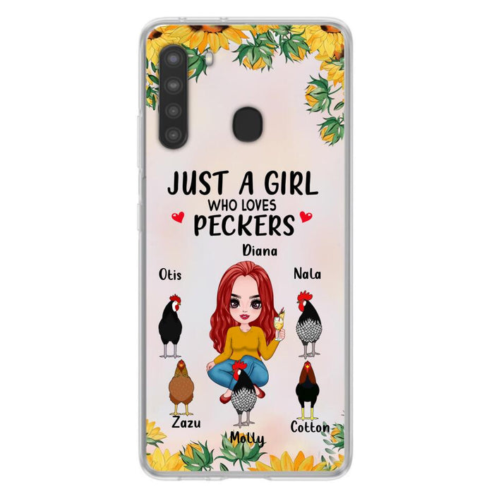 Custom Personalized Chickens Phone Case - Up to 5 Chickens - Just A Girl Who Loves Peckers