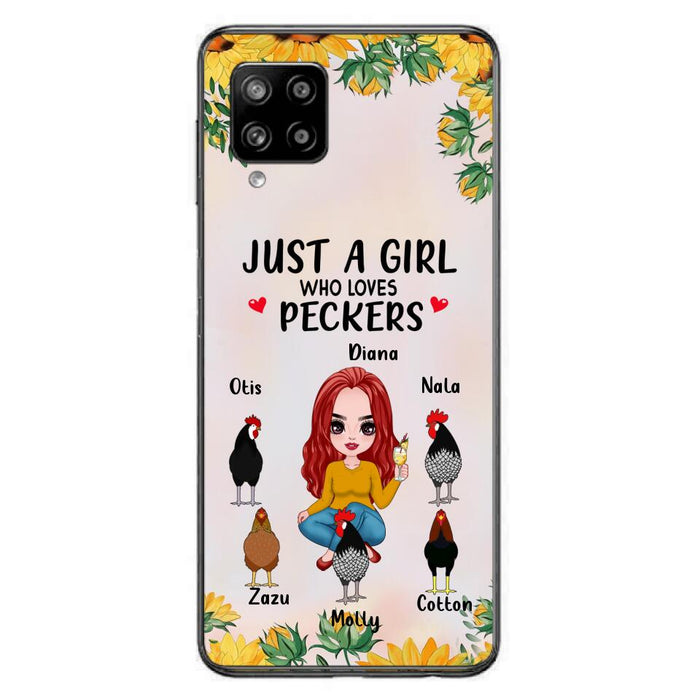 Custom Personalized Chickens Phone Case - Up to 5 Chickens - Just A Girl Who Loves Peckers