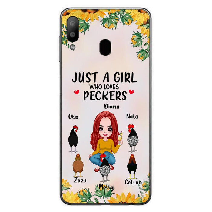 Custom Personalized Chickens Phone Case - Up to 5 Chickens - Just A Girl Who Loves Peckers