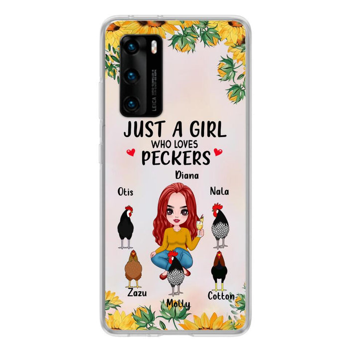 Custom Personalized Chickens Phone Case - Up to 5 Chickens - Just A Girl Who Loves Peckers