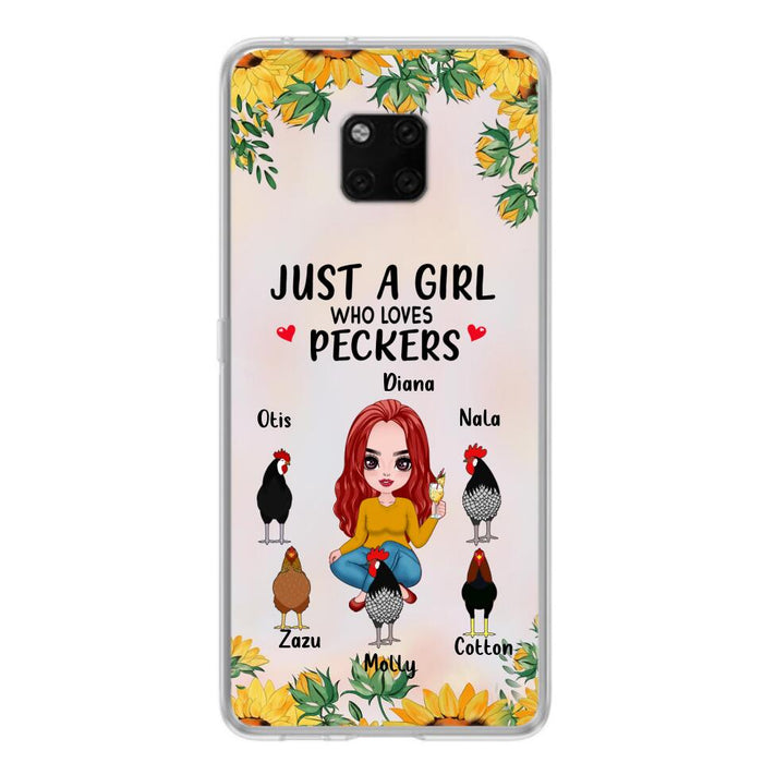 Custom Personalized Chickens Phone Case - Up to 5 Chickens - Just A Girl Who Loves Peckers