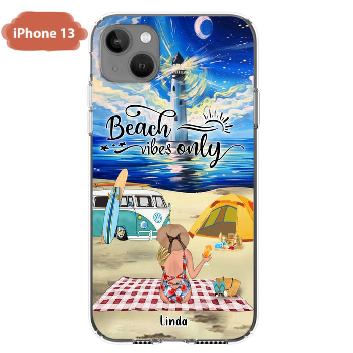 Custom Personalized Camping Beach Phone Case - Upto 4 People - Best Gift For Camping/Couple Lover - The Beach Is Our Happy Place - Case For iPhone And Samsung