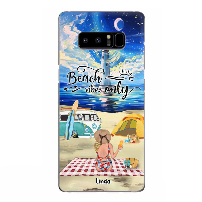 Custom Personalized Camping Beach Phone Case - Upto 4 People - Best Gift For Camping/Couple Lover - The Beach Is Our Happy Place - Case For iPhone And Samsung