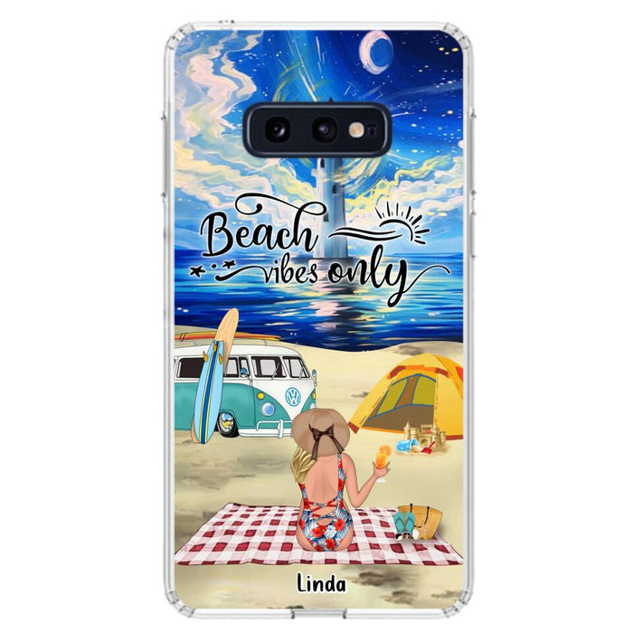 Custom Personalized Camping Beach Phone Case - Upto 4 People - Best Gift For Camping/Couple Lover - The Beach Is Our Happy Place - Case For iPhone And Samsung