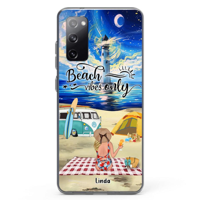 Custom Personalized Camping Beach Phone Case - Upto 4 People - Best Gift For Camping/Couple Lover - The Beach Is Our Happy Place - Case For iPhone And Samsung