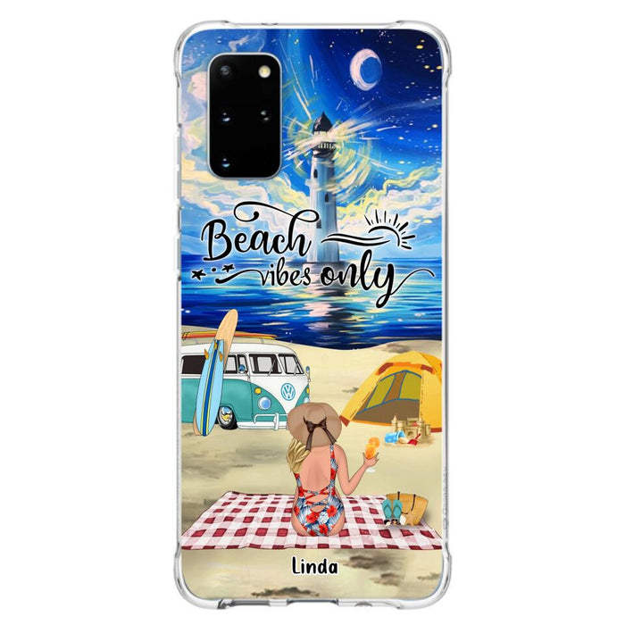 Custom Personalized Camping Beach Phone Case - Upto 4 People - Best Gift For Camping/Couple Lover - The Beach Is Our Happy Place - Case For iPhone And Samsung