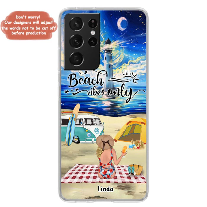 Custom Personalized Camping Beach Phone Case - Upto 4 People - Best Gift For Camping/Couple Lover - The Beach Is Our Happy Place - Case For iPhone And Samsung