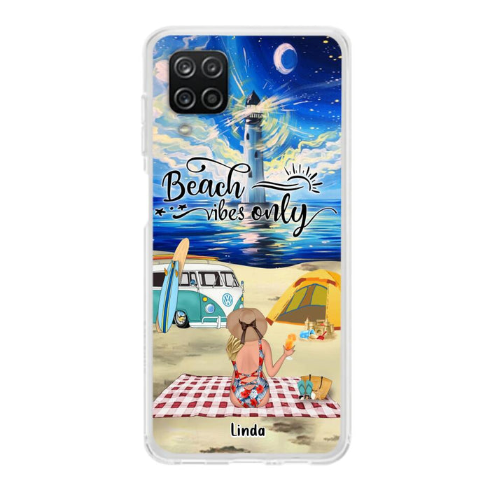 Custom Personalized Camping Beach Phone Case - Upto 4 People - Best Gift For Camping/Couple Lover - The Beach Is Our Happy Place - Case For iPhone And Samsung