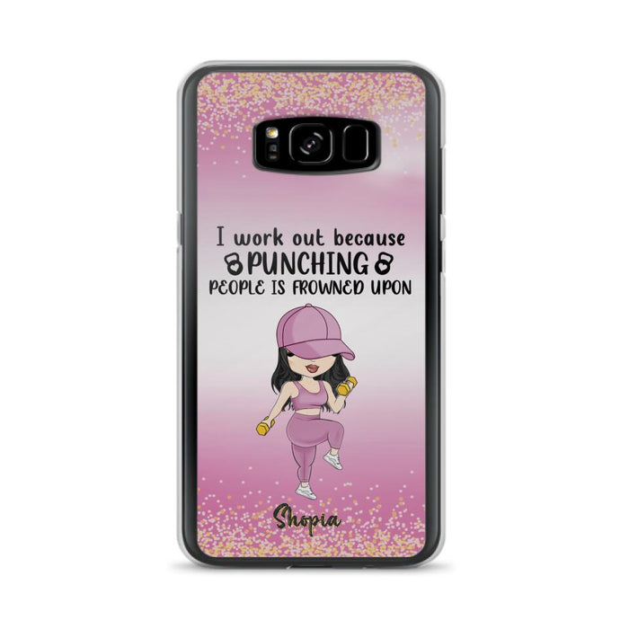 Custom Personalized Gym Girl Chibi Phone Case - Gift Idea For Gym Lovers - I Worked Out Because Punching People Is Frowned Upon - Cases For iPhone And Samsung