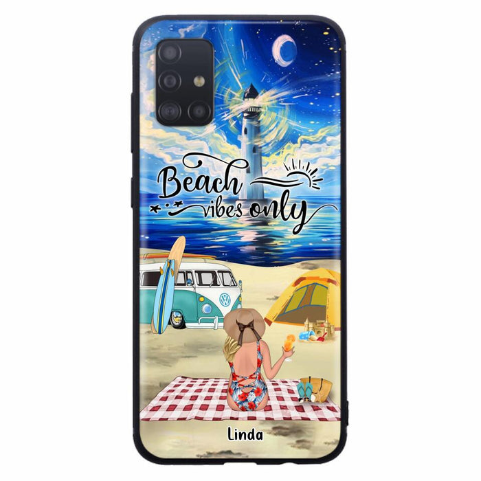 Custom Personalized Camping Beach Phone Case - Upto 4 People - Best Gift For Camping/Couple Lover - The Beach Is Our Happy Place - Case For iPhone And Samsung