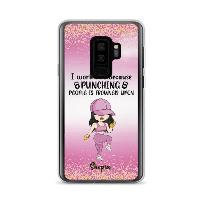 Custom Personalized Gym Girl Chibi Phone Case - Gift Idea For Gym Lovers - I Worked Out Because Punching People Is Frowned Upon - Cases For iPhone And Samsung