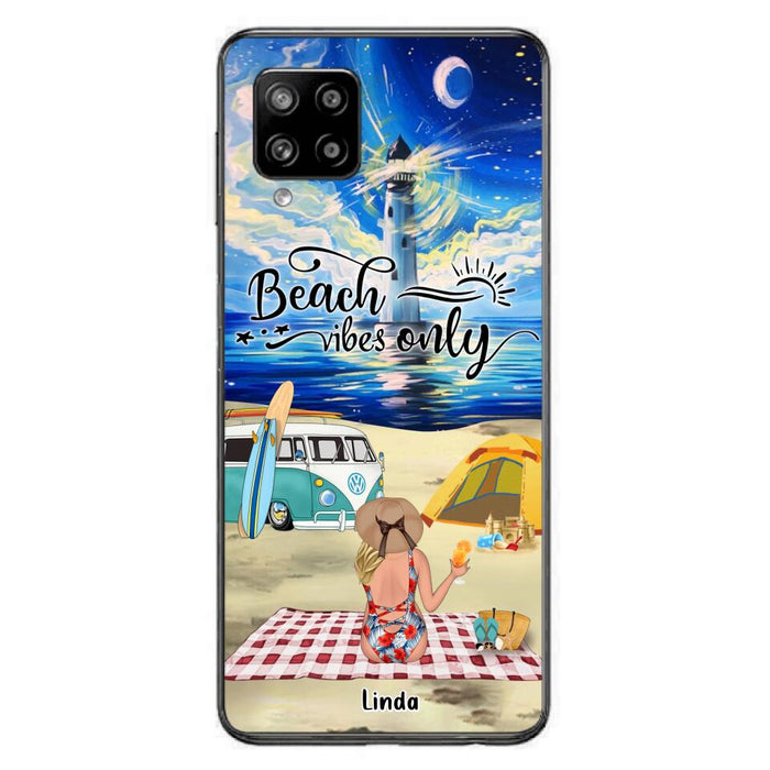 Custom Personalized Camping Beach Phone Case - Upto 4 People - Best Gift For Camping/Couple Lover - The Beach Is Our Happy Place - Case For iPhone And Samsung