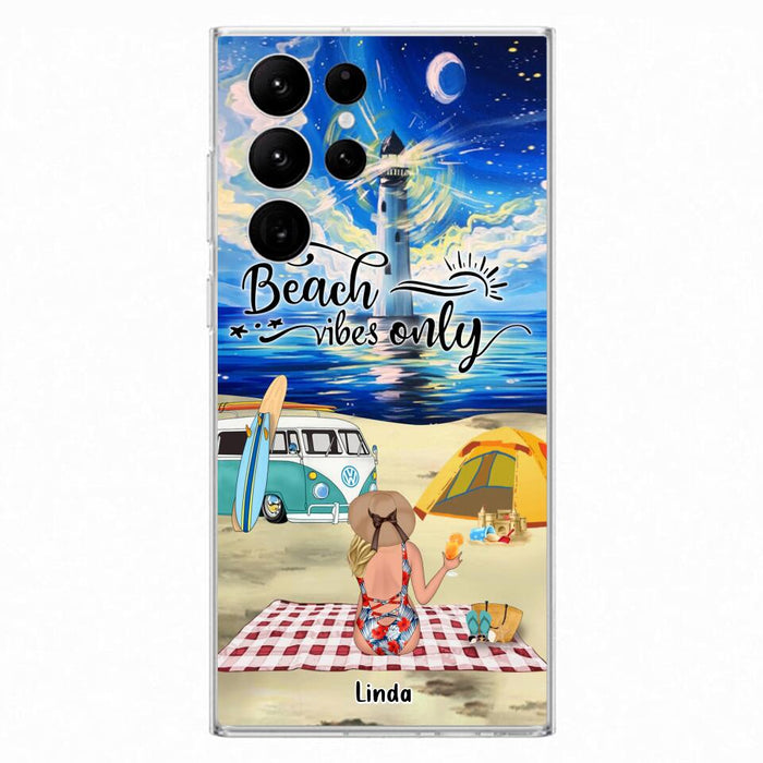 Custom Personalized Camping Beach Phone Case - Upto 4 People - Best Gift For Camping/Couple Lover - The Beach Is Our Happy Place - Case For iPhone And Samsung