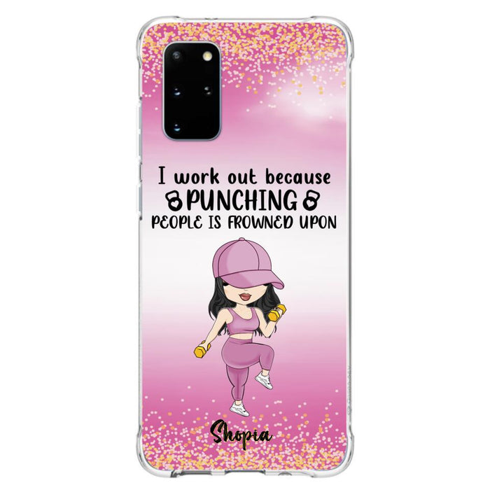 Custom Personalized Gym Girl Chibi Phone Case - Gift Idea For Gym Lovers - I Worked Out Because Punching People Is Frowned Upon - Cases For iPhone And Samsung